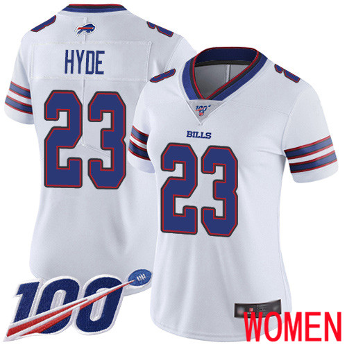 Women Buffalo Bills #23 Micah Hyde White Vapor Untouchable Limited Player 100th Season NFL Jersey